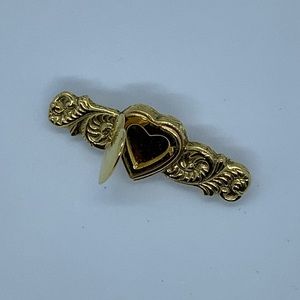 Gold Tone Heart Locket Brooch